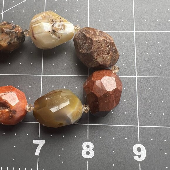 Agate Carnelian Stone Statement Collar Necklace Faceted Chunky Earth Tones - Picture 13 of 13